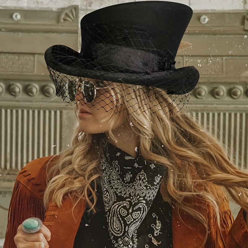 TEMU Asymmetrical Cashmere Mesh Hat, Wool Felt Top Hat, Church Hat For Men And Women, Adjustable Size