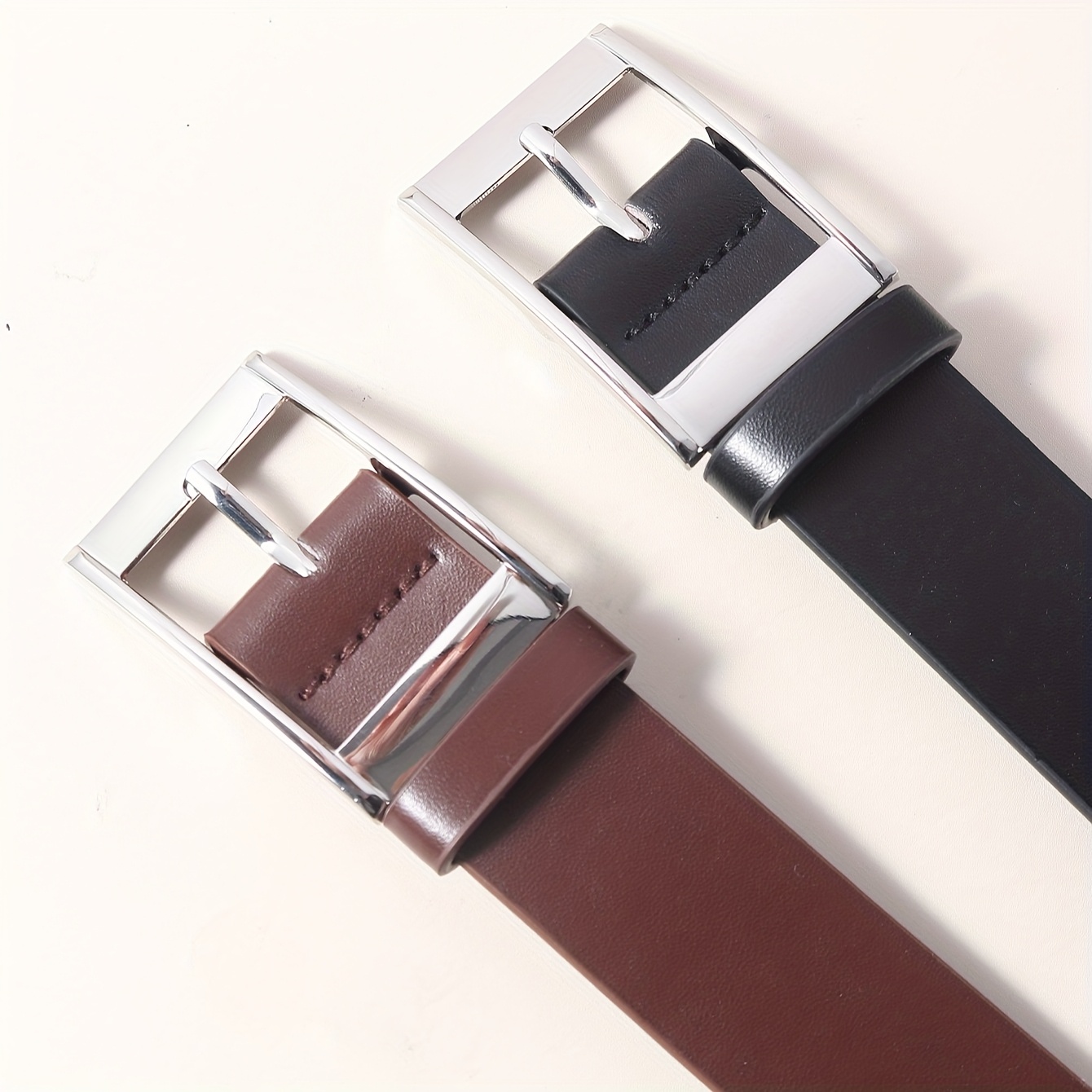Men's Casual Rectangular Buckle PU Belt Solid Button Belt