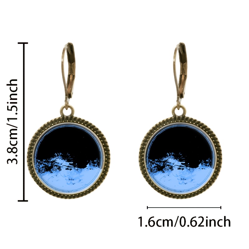 2pc Teal Classic Pendant Earrings Set, Abstract Art Design