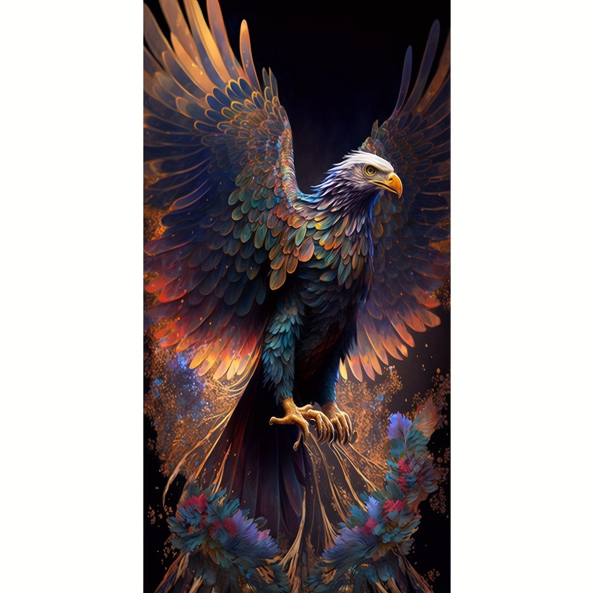 1pc large size eagle pattern diamond art painting kit 5d diy mosaic round diamond coating water drill art painting holiday gift handmade craft production suitable for home wall decoration art frameless 50x100cm 19 7x39 4inch