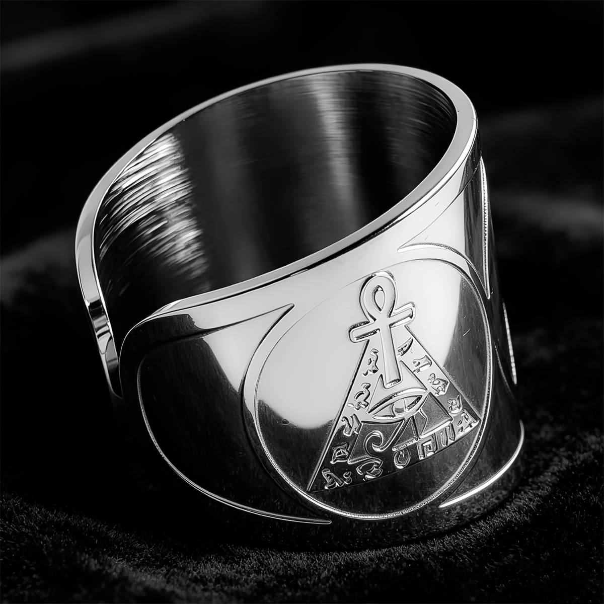 TEMU Ankh Symbole Égyptien , Totem en Anneau avec Œil d'Horus, Bague Ouverte Unisexe, Acier Inoxydable de Haute Qualité Électroplaqué, Amulette de
