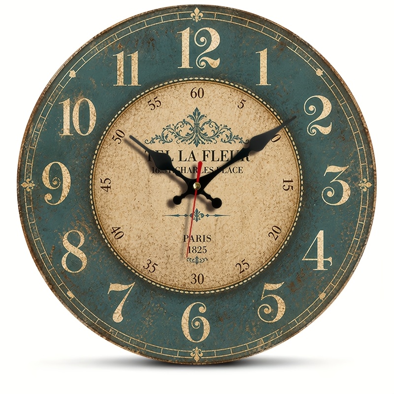 TEMU 1 Round Wall Clock, Vintage -patterned Clock, European Nostalgic Wall Clock, Silent Quartz, Suitable For Kitchen, Dining Room, Coffee Shop,