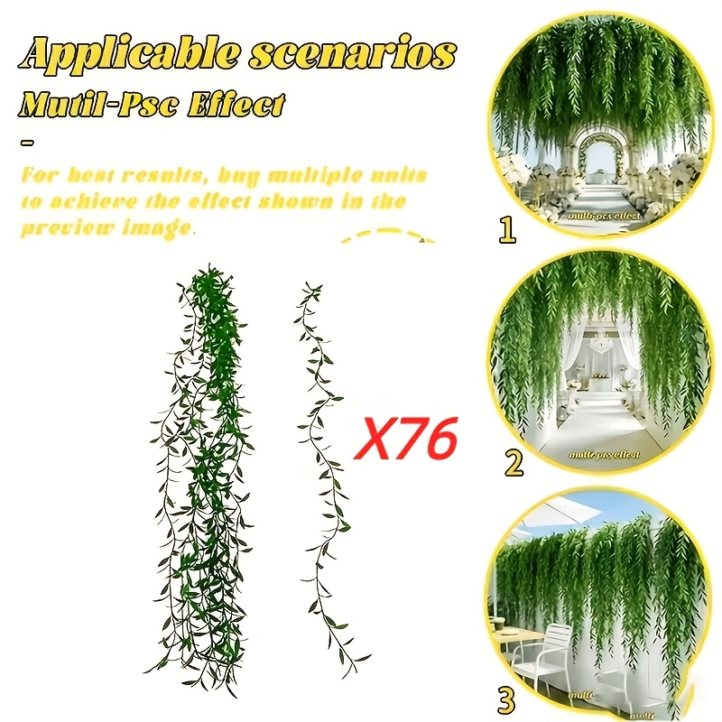 TEMU 76 Paquetes de Plantas Verdes de Mimbre de Grande de 35.43 Pulgadas, Enredaderas Colgantes Artificiales de Hoja Perenne, Decoración Resistente a