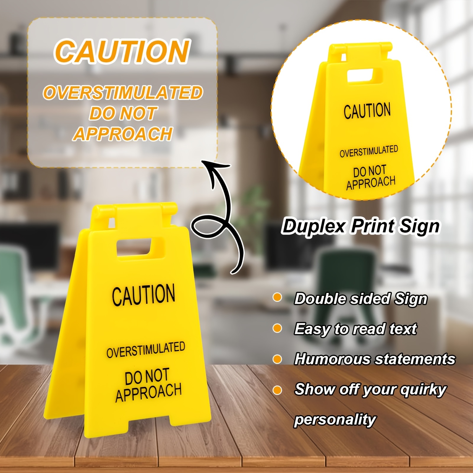 "Caution: Overstimulated" Desk Sign – 3D Printed Office Humor, Stress Relief Decor (3.9"x2.4") – Funny Warning For Coworkers