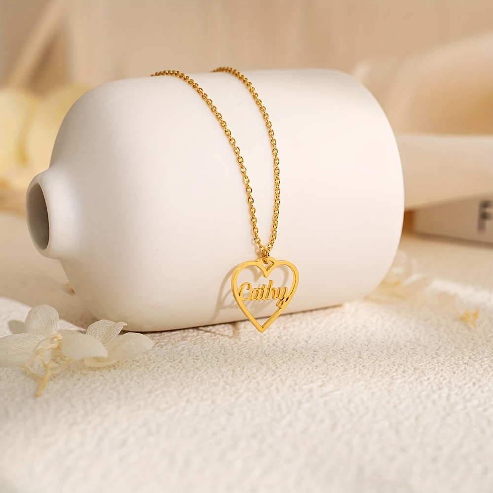 Women's Personalized Boho Heart-Shaped Name Pendant Necklace, 18K Gold Plated