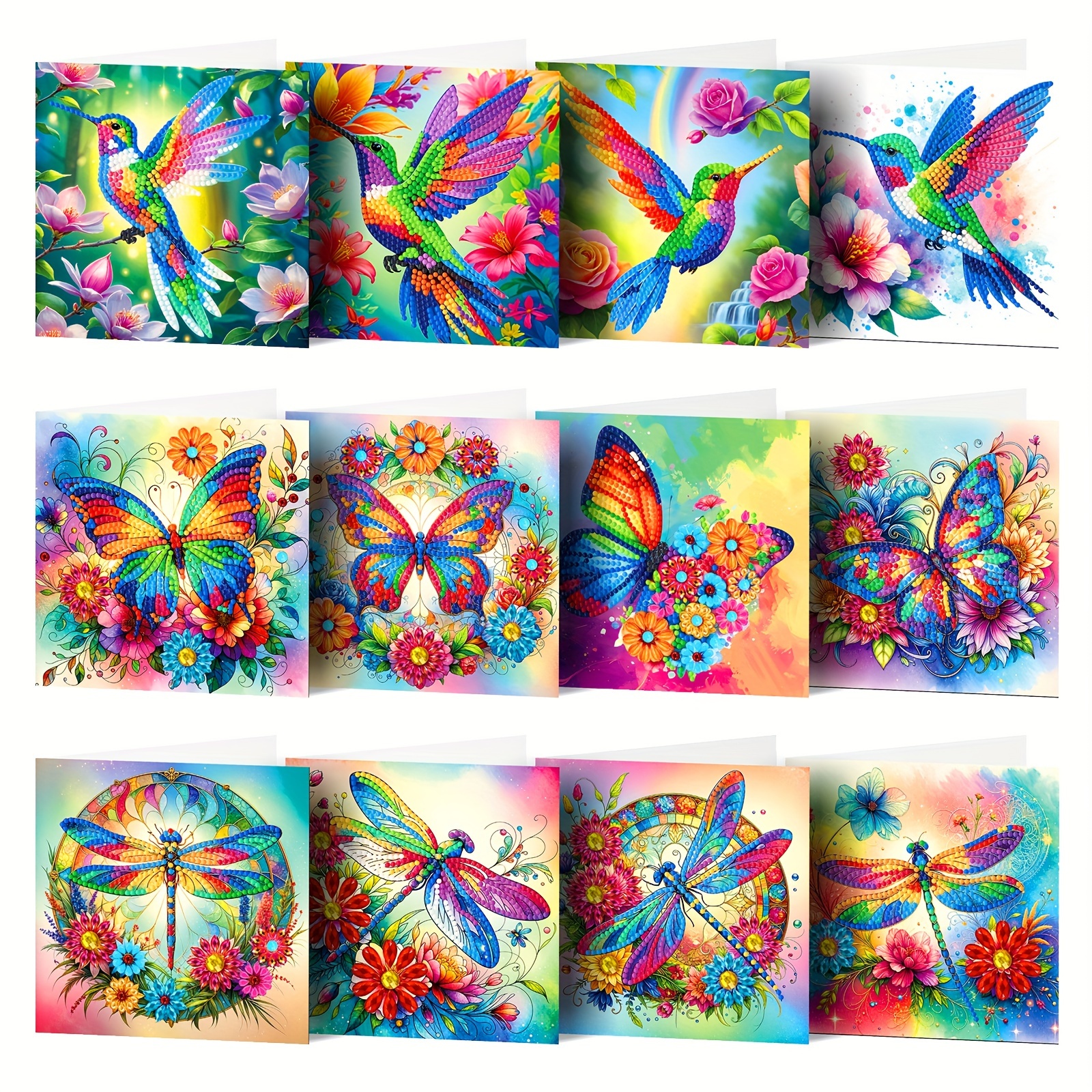 

12pcs Diy 5d Greeting - Art Round Diamonds, & Butterflies, Dragonflies - For , Unique Kit