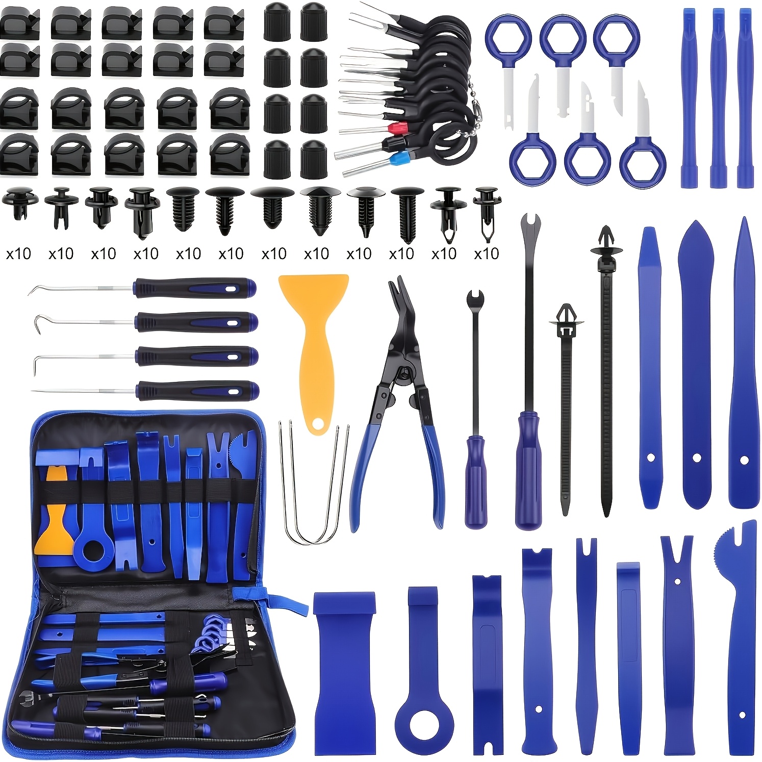 TEMU 240pcs Car Trim Removal Tool, Pin Bumper Retainer Clip Set Fastener Terminal Remover Tool Adhesive Cable Clips Pry Kit Car Removal Pliers, For