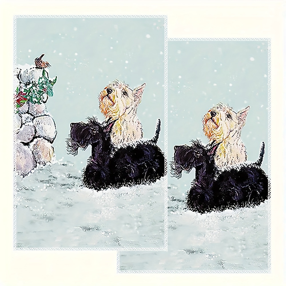 

2pcs Scottish Terrier Christmas Kitchen Towels - 16x24" Holiday Dishcloths, Fade-resistant Polyester Tea Towels For Cooking & Baking, Perfect Housewarming Gift