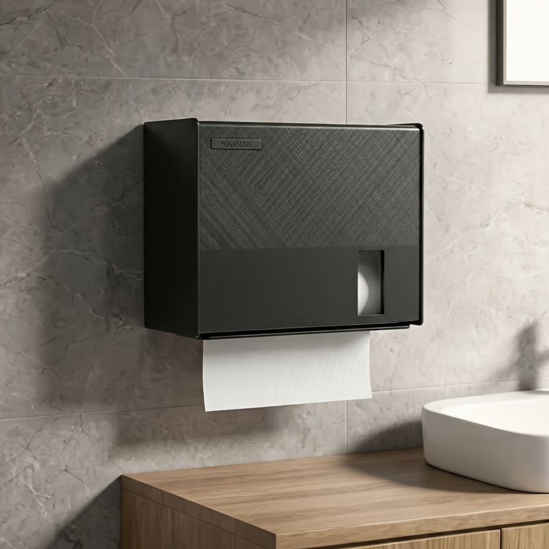 Image of No-drill Wall Mounted Hand Towel Dispenser, 22cm (8.66in) Wide Outlet, 200 Sheets Capacity, Upgraded Thickened Anti-yellowing, Scratch Resistant, Wipe Clean For Bathroom Kitchen Home