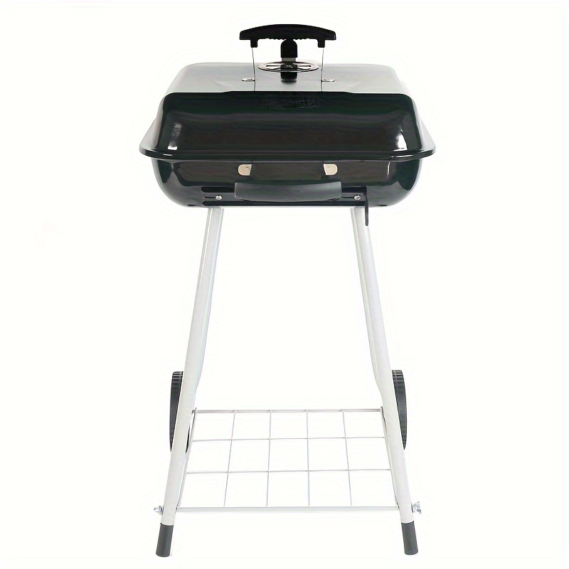 

17.5" Square Steel Charcoal Grill With Wheels, Outdoor Barbecue Black