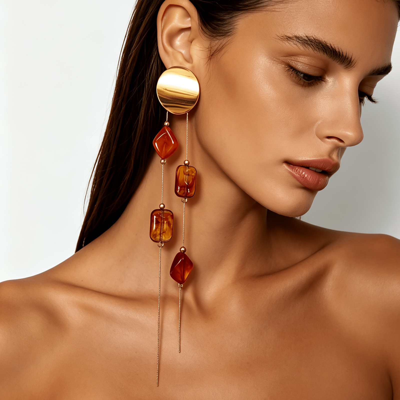 Women's Irregular Geometric Drop Earrings with Square Bead Tassels