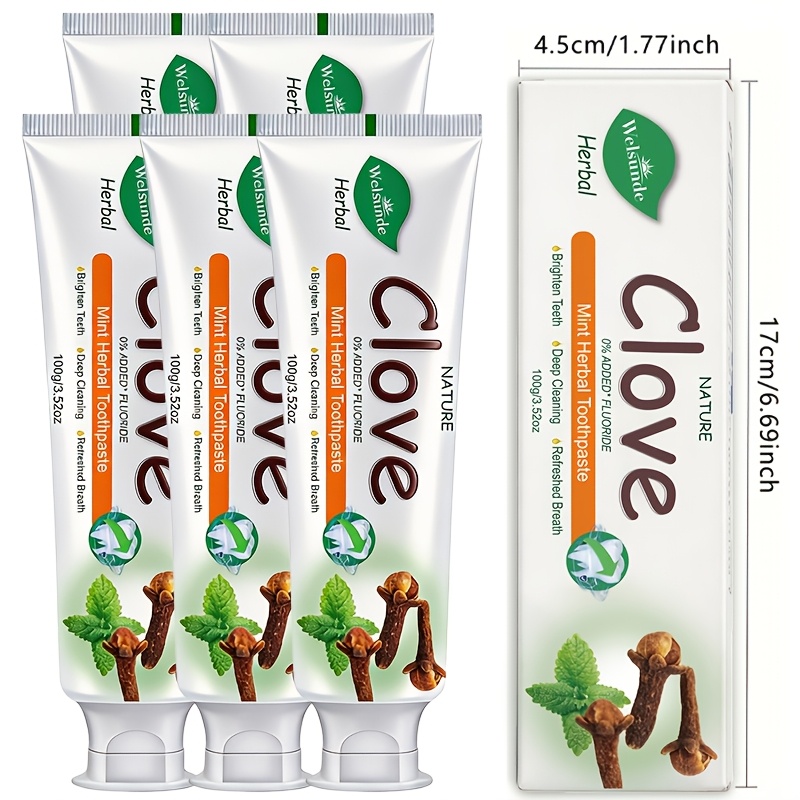 5pcs Clove Mint Herbal Toothpaste with 0% Added Fluoride for Fresh Breath