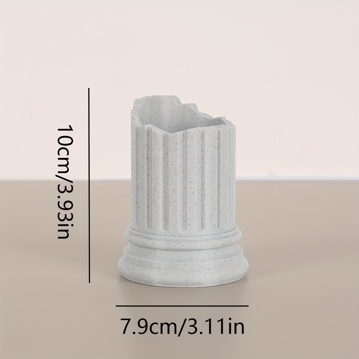 Image of Sculpture Style Marble Column Shaped Pen Holder, Desktop Organizer, Pencil, Brush, Pen Storage, Desktop Organization, Home Decoration, Office Desktop Storage, Supplies, Plastic Material