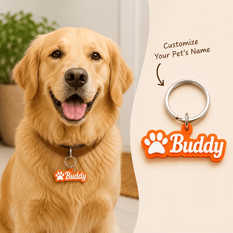 Personalized Acrylic Pet ID Tag with Paw Print Design
