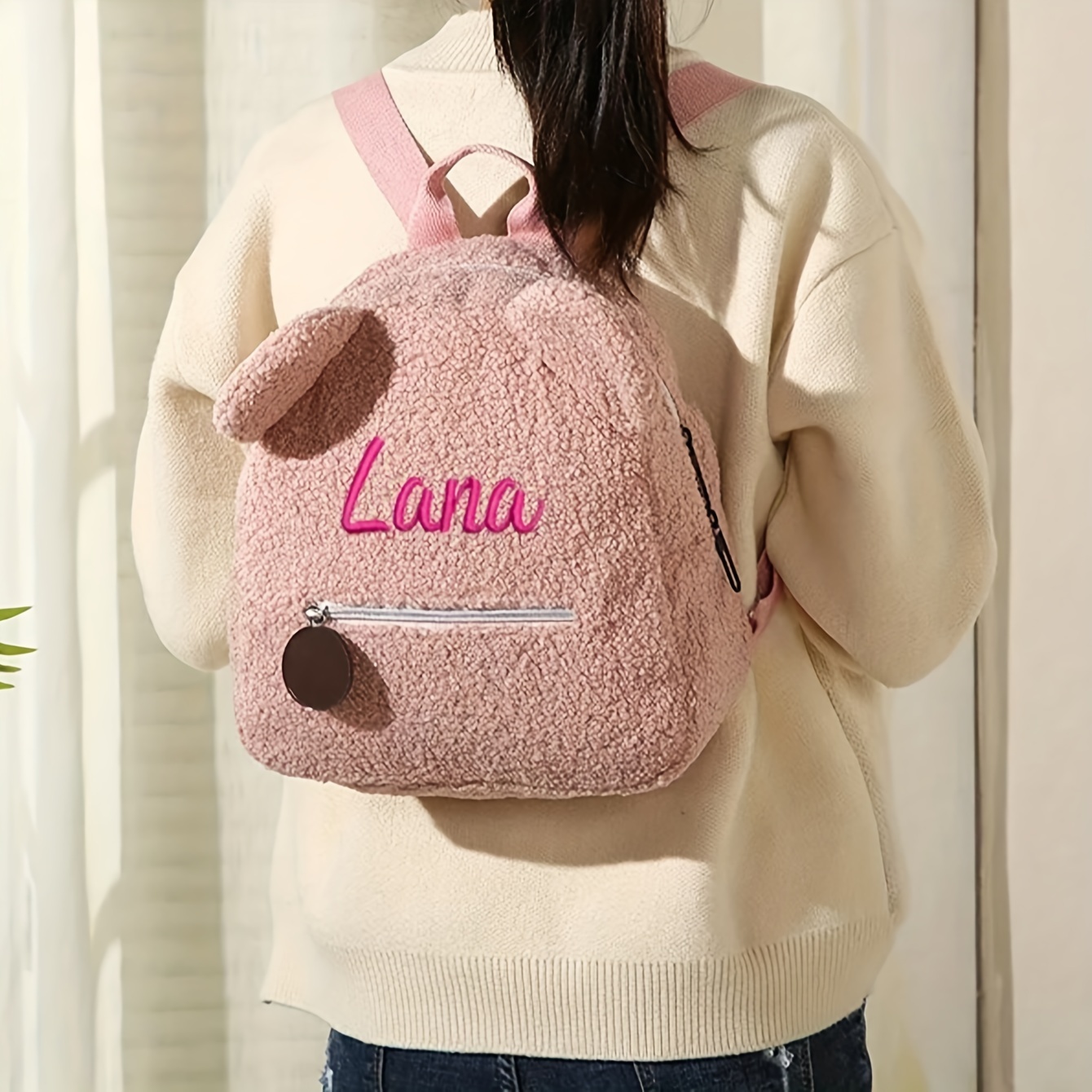 1pc Customized Cute Bear Backpack, Custom Name Cute Bear Plush Embroidery Animal Backpack