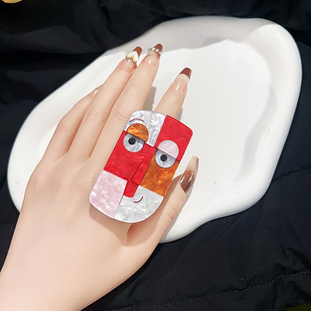 Hand-Assembled Abstract Geometric Face Ring, Multicolor