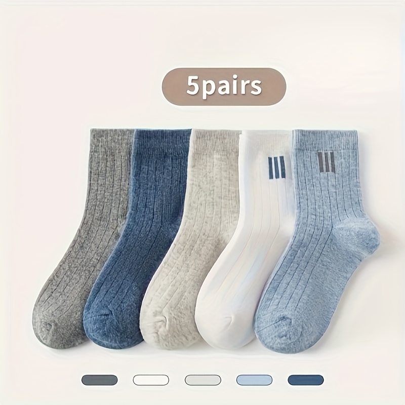 5 Pairs Sporty Striped Socks For -12y - Breathable And Minimalist Athletic Design