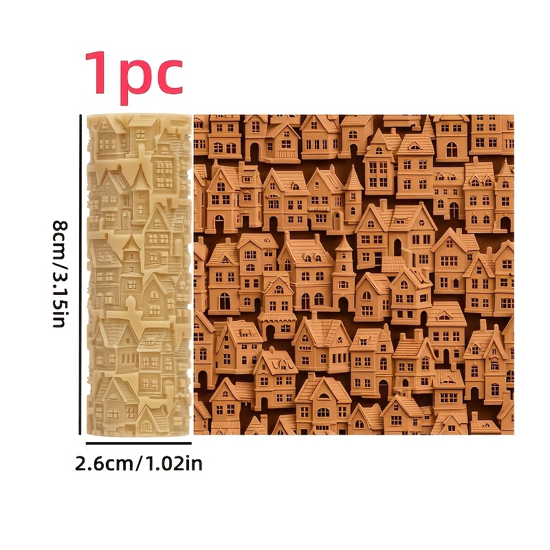 TEMU 1pc 1pcs Town House Texture Roller - Plastic Embossing Tool Patterns Suitable For Polymer Clay, Pottery, Jewelry Making, Coasters & Sculpture