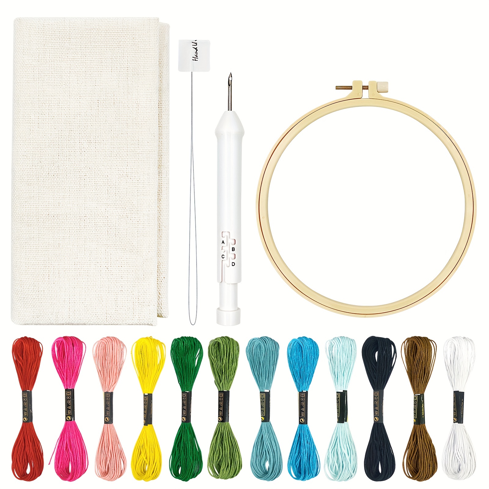 Image of 2pcs 2.2mm Embroidery Adjustable Punch Needle Tool With 9.4x9.4 Inch Pita Cloth Or 3pcs Set Included 12 Colors Embroidery Threads-8m Each Or 4pcs With A 4.9inch Hoop
