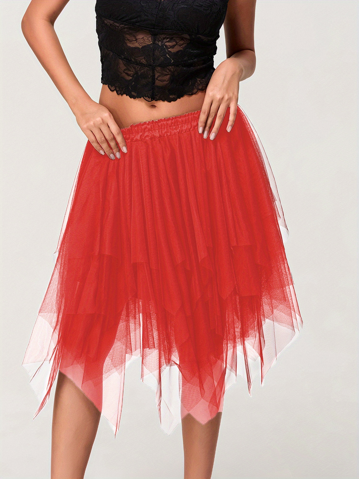 womens irregular tulle skirts casual high waist solid color Temu