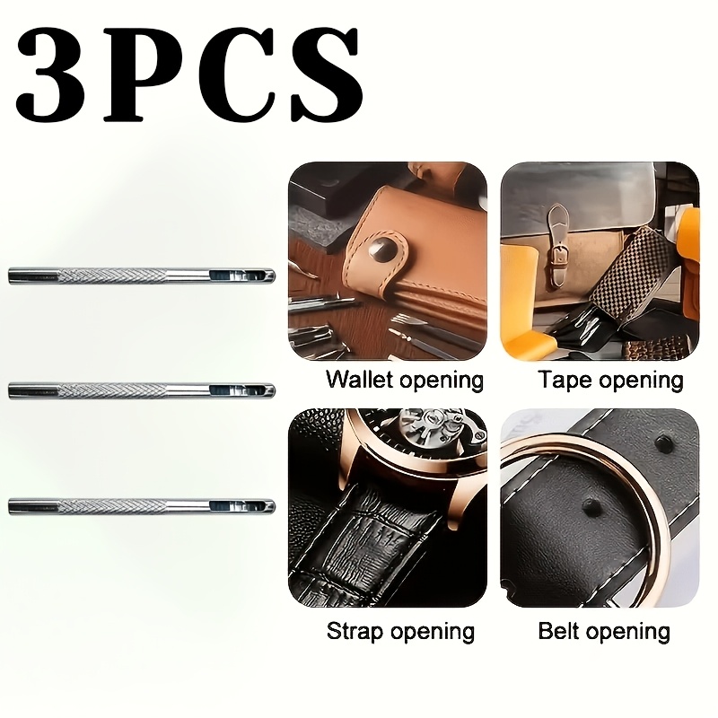 TEMU 3pcs Tige de Perçage de Ceinture en Métal, Outil de Perçage d'Artisanat du Cuir, Perceuse de Trou Rond Creux, Convient pour les Ceintures,