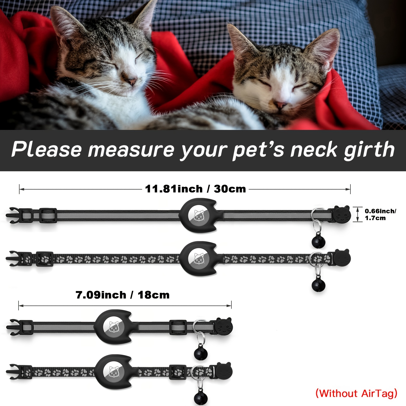 2pcs Cute Cat Collars, Fish-Shaped Holder Suitable for Airtag, Reflective, Breakaway, with Bell, Adjustable 17.78-30.48 cm, Safety Buckle, with Cat Collar Holder for Girl Boy Cats Pet Supplies, Gifts (Without Airtag), Without Battery - Image 3