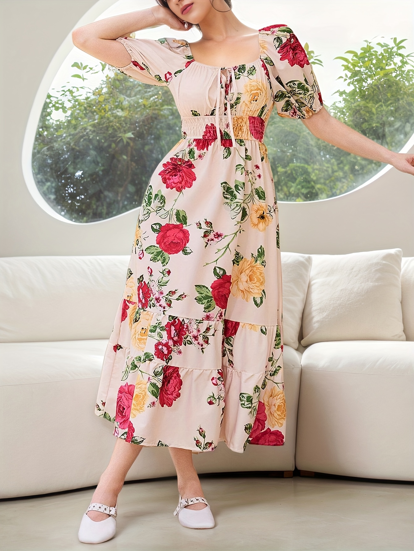 womens elegant summer floral print vintage inspired dress - Temu Oman