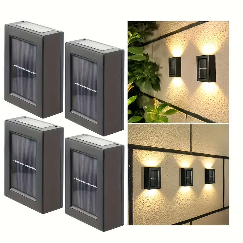 TEMU 4/8sets Solar Wall Lights, Top And Bottom Outdoor Safety Wall Lights, Solar Outdoor Lights, 2 Led Outdoor Sunlight Sensing Lights, Solar Fence