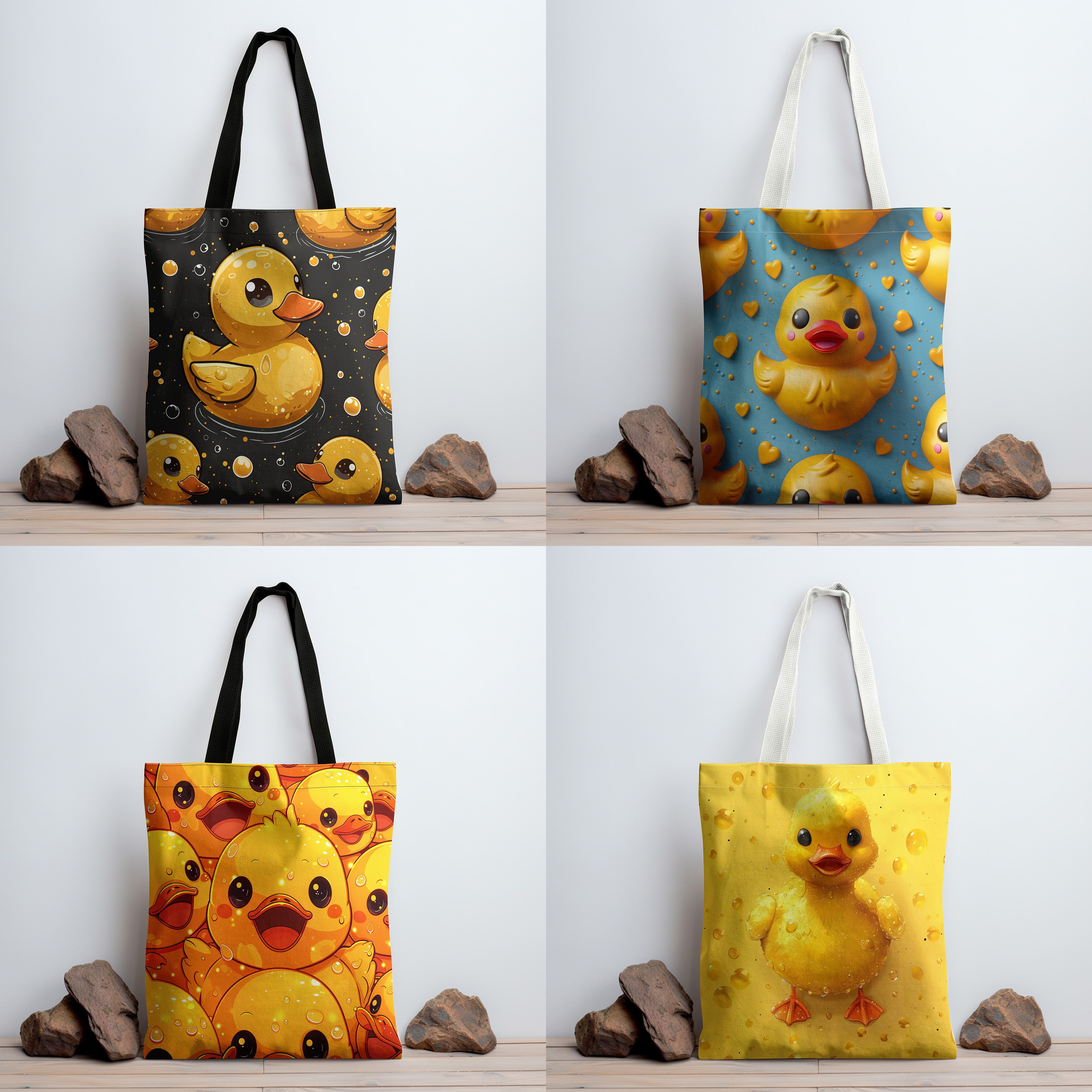 

Canvas Tote Bag With Cute Duck Print - And Reusable Shopping Bag For Daily Use And Travel, Foldable, Machine Washable, Fixed Shoulder Strap, Sporty Style Canvas Luggage Handle Wrap