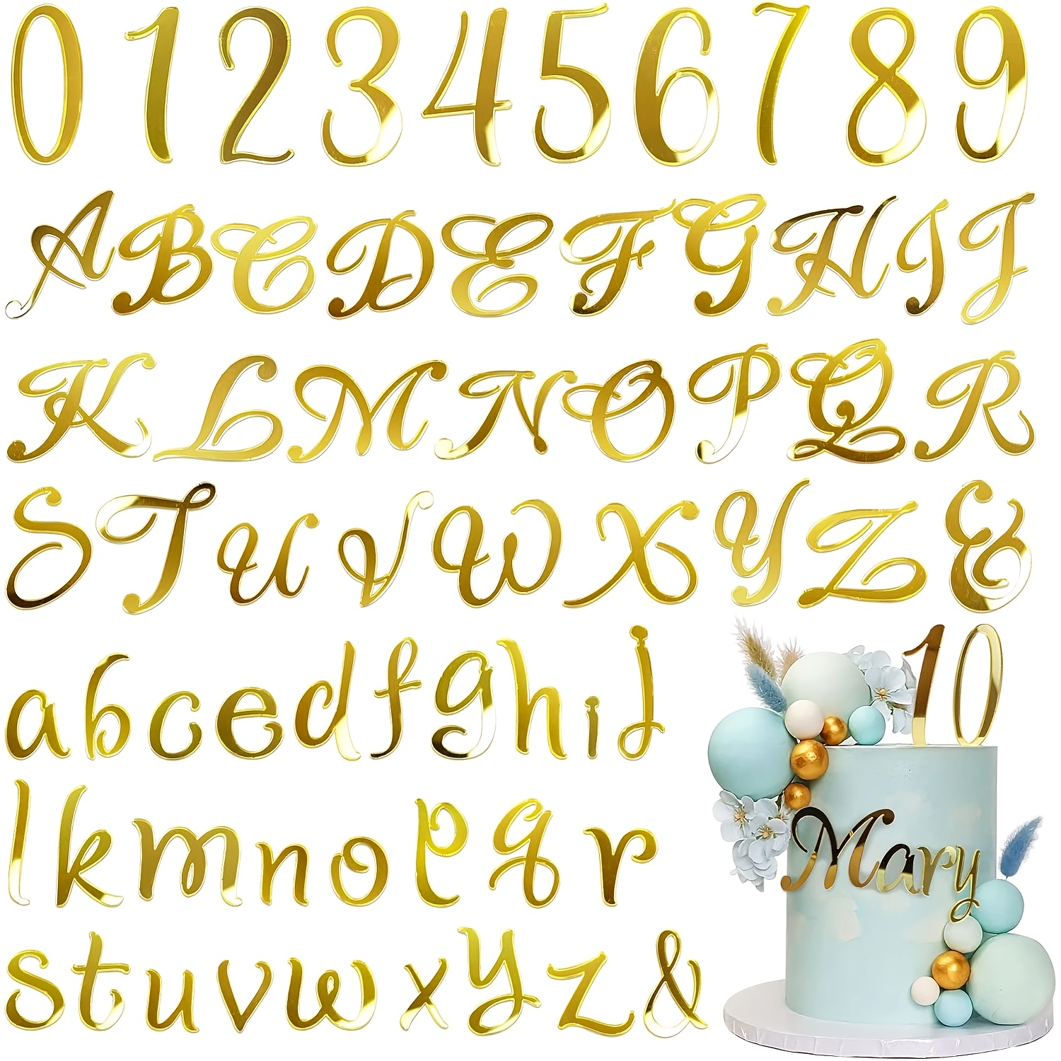 TEMU 64pcs Acrylic Cake Decoration Cupcake Decoration A-z Mirror 0-9 Cake Decoration Pick Letters Anniversary Wedding Baby Shower Party Supplies,