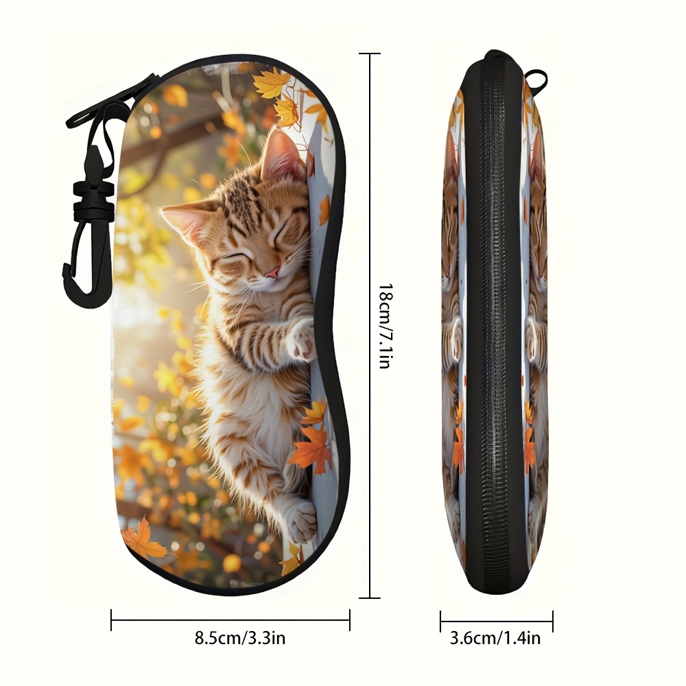 TEMU 1pc Maple Fabric Glasses Case With Durable Zipper, Stylish And Protective Eyeglass Pouch For Women, Portable Glasses Holder With Easy-to-use