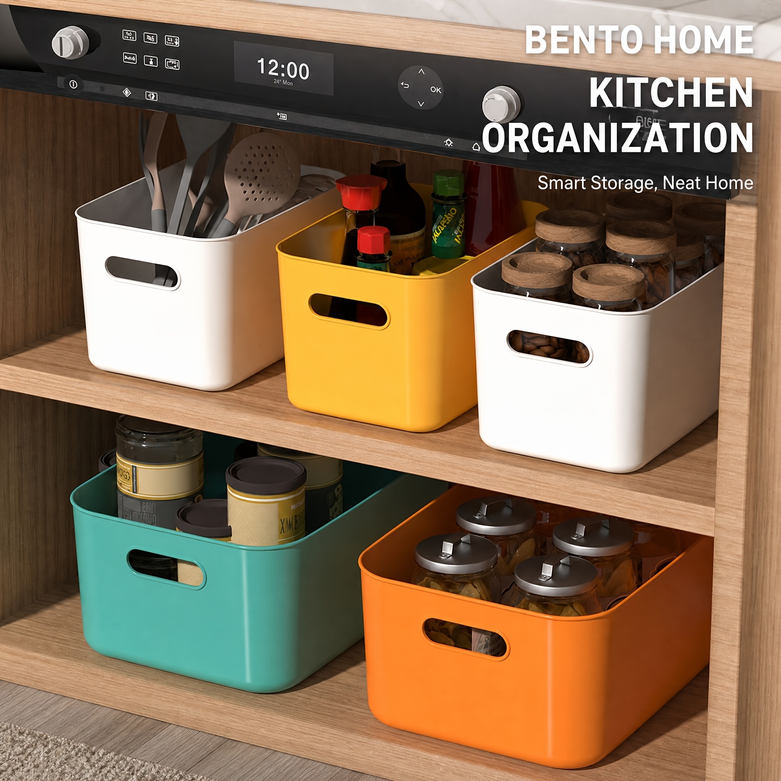 Stackable Lidded Storage Bins Set with Erasable Label Stickers