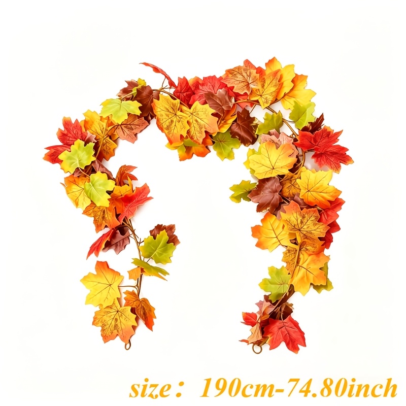 TEMU Artificial Maple Leaf Garland With Warm Led String Lights, Realistic Orange Red Fall Leaves Vine, Premium Durable Texture, Halloween Wedding