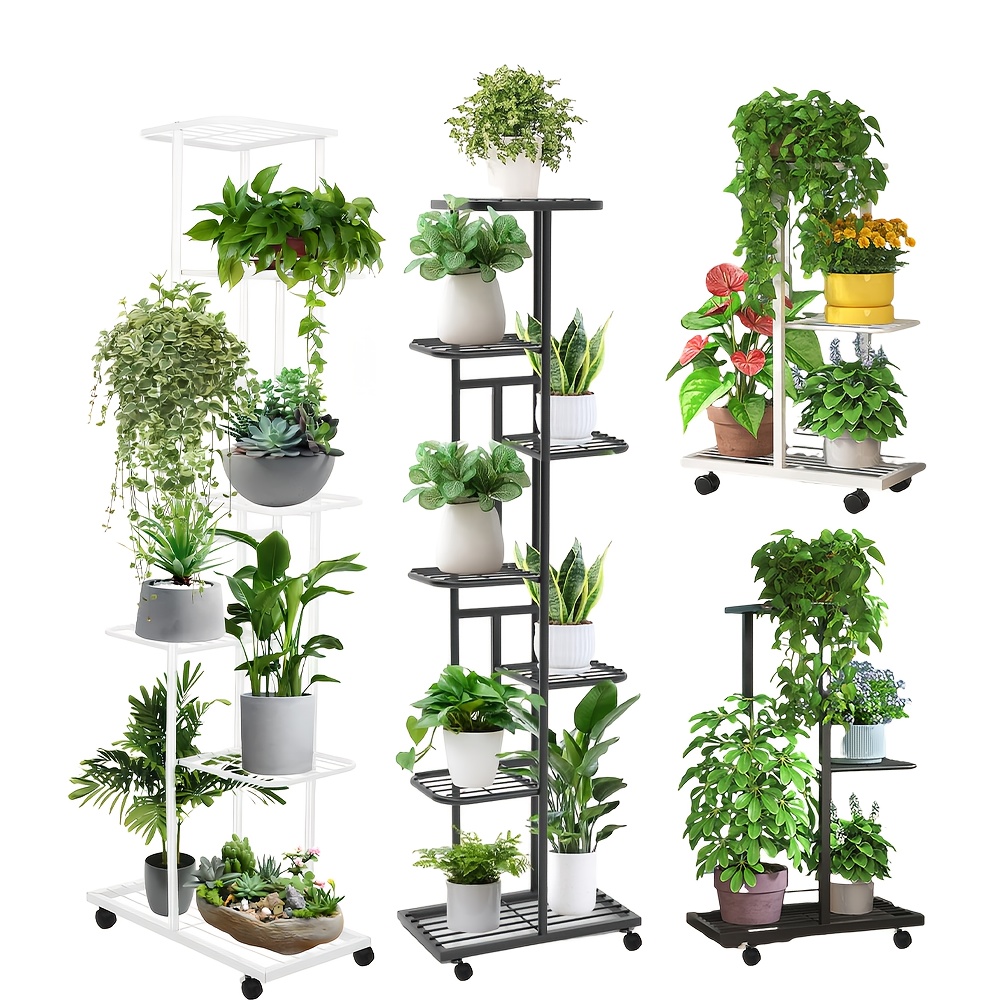 

Chic 3-tier Metal Plant Stand On Wheels - Black & White, Indoor/outdoor Display Rack For Potted Plants, Easy & Cleaning, Ideal For Patios, Offices & Garden Enthusiasts, Standing Shelf