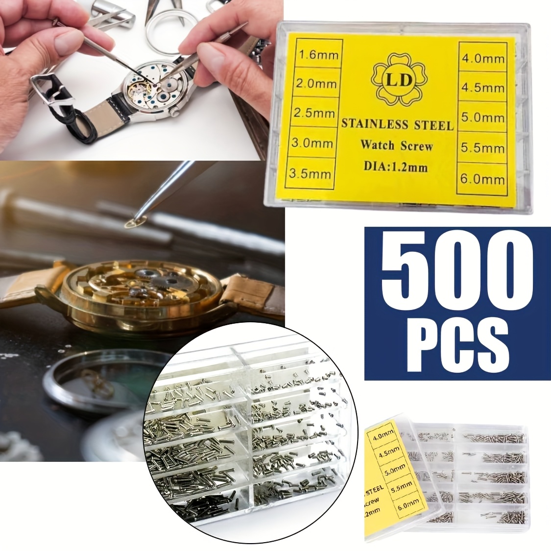 TEMU 500pcs Tiny Screw Kit, Micro Stainless Steel Screws For Eyeglass Sunglass Repair. 1.6mm-6mm Repair Kit For Eyewear, Watches, Laptops And