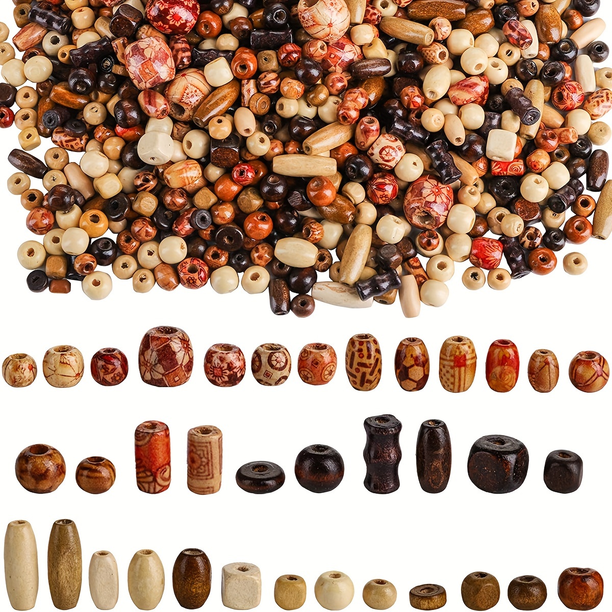 

About 500pcs Mixed Wooden Beads, Assorted Shapes & Sizes, Rustic Style Wood Beads For Jewelry Making, Crafts & Home Decors