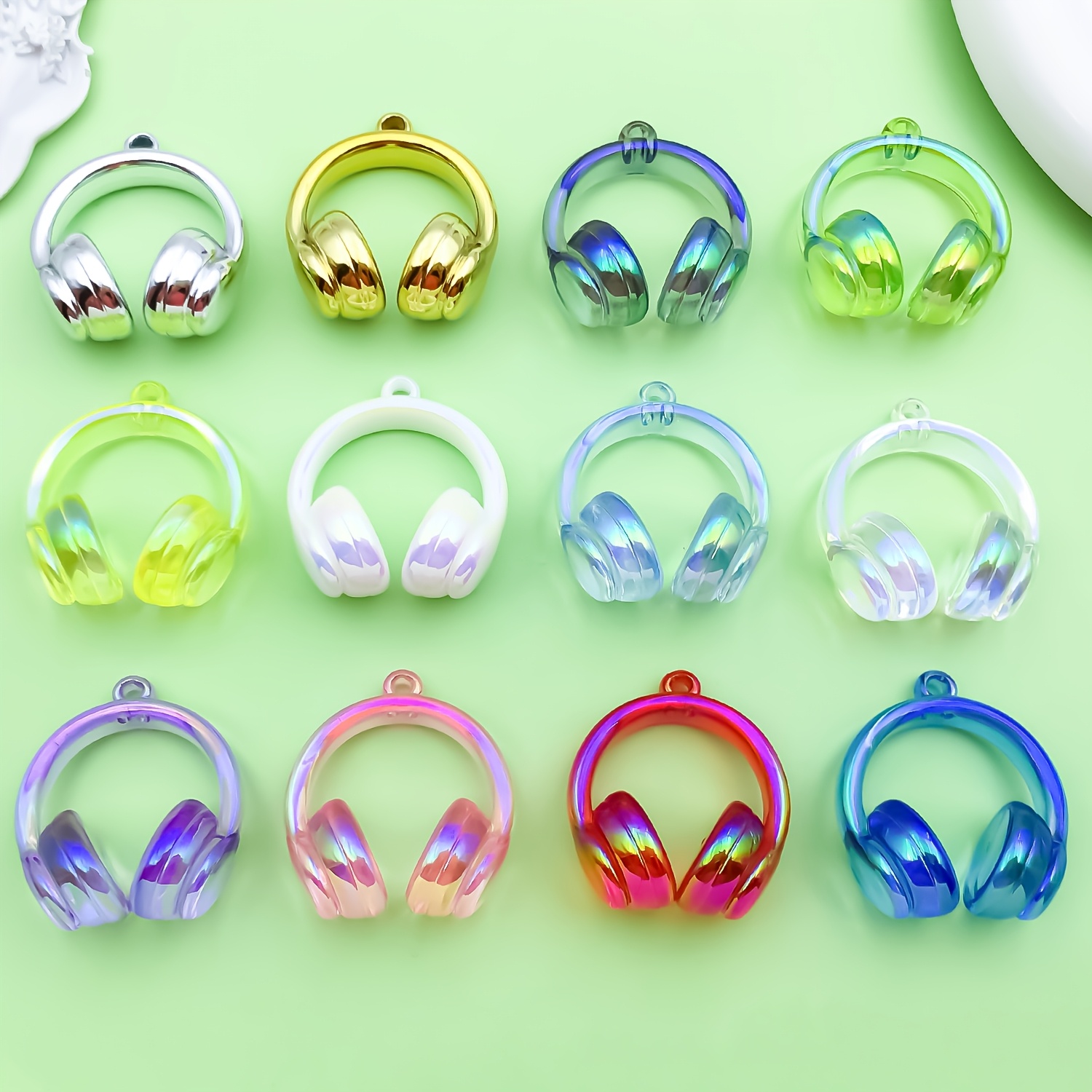 TEMU Lot de 12 breloques écouteurs 3D en acrylique pour fabrication de bijoux DIY, pendentifs écouteurs multicolores avec embouts d'écouteurs