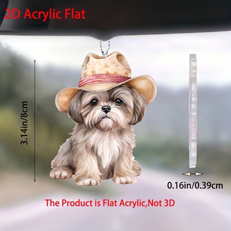 

1pc Cute Dog With Hat 2d Acrylic Decorative Pendant, Car Accessories, Car Interior Rearview Mirror Decorative Pendant, Bag & Key Chain Accessories