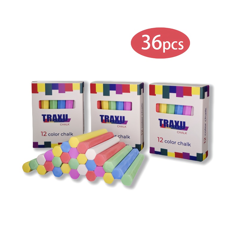 TEMU 12/36pcs Colorful Washable Chalk, Hexagonal Chalk, Cutting Tape Chalk, Marking Chalk, Suitable For Teaching, Painting, Wall And Floor Graffiti