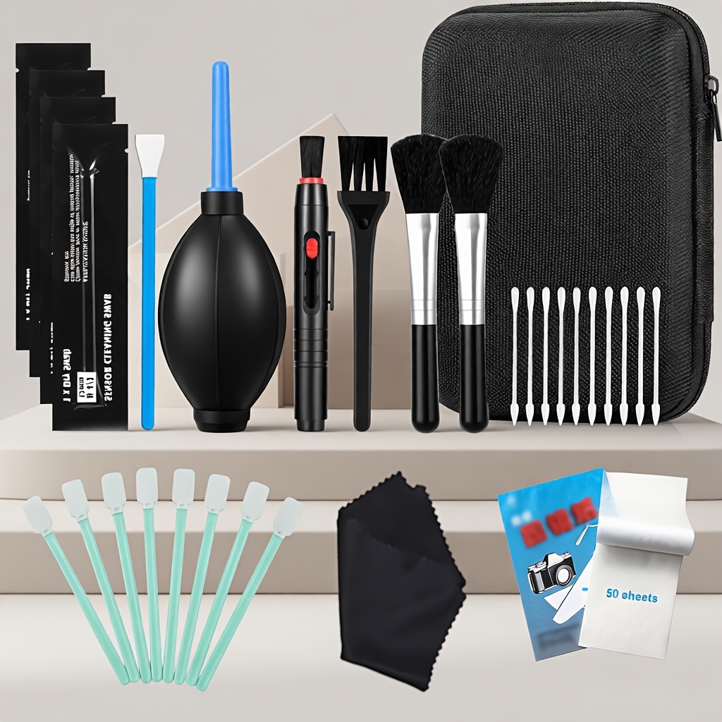TEMU Kit di pulizia professionale per fotocamera da 30 pezzi, set di pulizia portatile per fotocamera, penna per la pulizia delle lenti, soffiante,