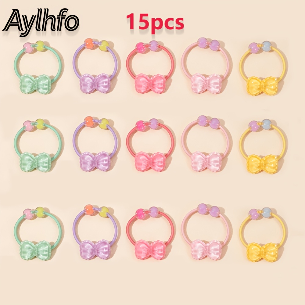 TEMU AYLHFO 15pcs Set de para el pelo pequeñas elásticas de resina coloridas con flores , tipo gelatina, , estrella, para el pelo de elasticidad con