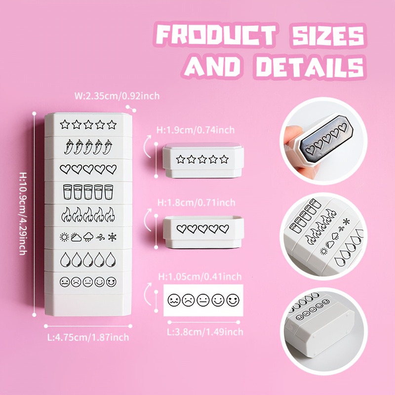   set of   layer stamp with 5 star   stamp spiciness stamp heart stamp water drinking stamp weather stamp mood stamp and daily stamp