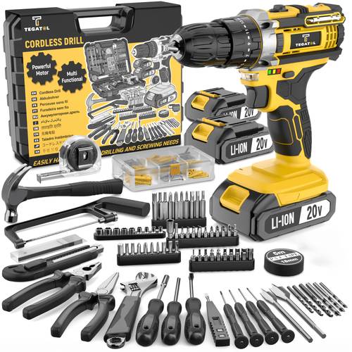 20v cordless drill set with 2 0ah battery and fast charger 3 8 inch keyless variable speed 18 3 torque setting pliers with drill bits set torque 45 nm impact drill for home woodworking metal drilling assembly