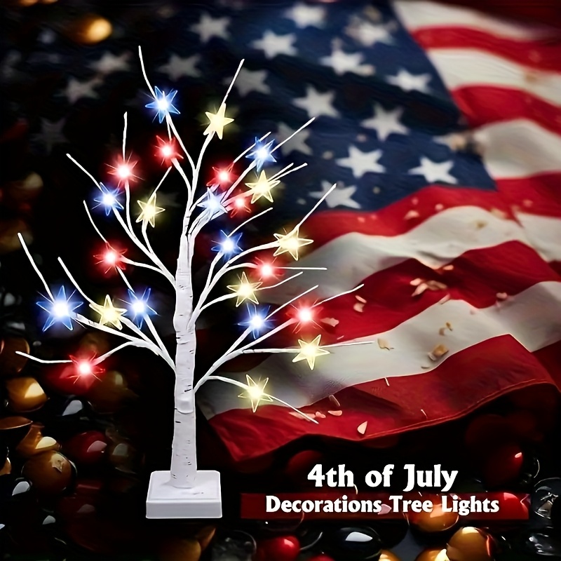 TEMU 1 Or 2pcs, 24 Led Patriotic Tree Lights, With Timer Function, Plug Or Batteries, 8 , Perfect For Day, Weddings, Parties, Bedroom, Patio, Room