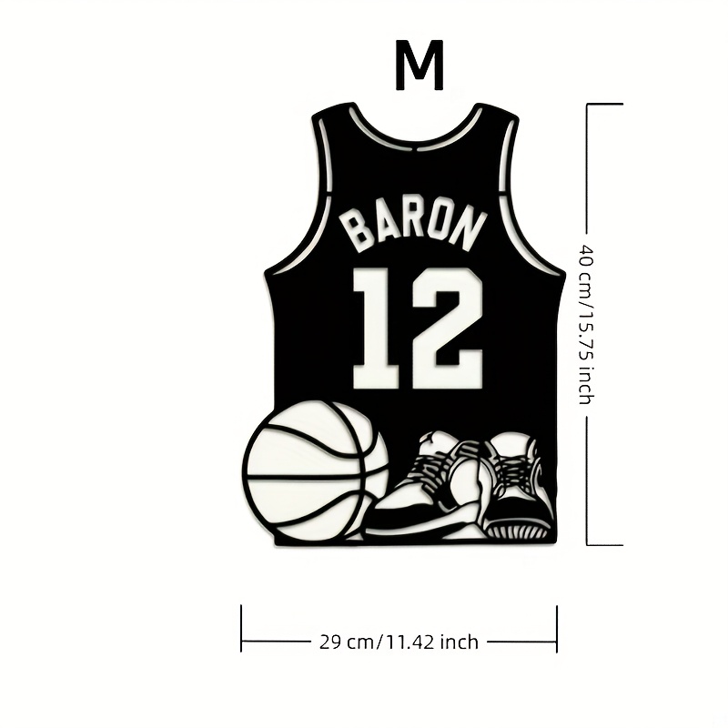 TEMU Personalized Basketball Jersey Wall Sculpture - Custom Name And Number, Vertical Wall Art Featuring Basketball And Sneaker Designs - Decor