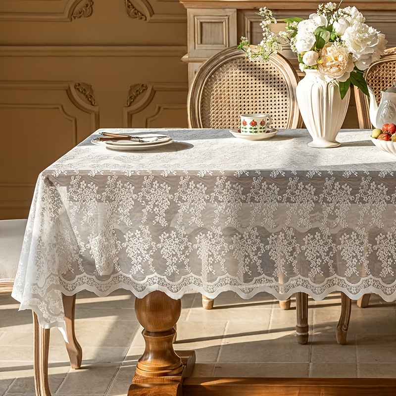 TEMU Single-piece Light Lace Tablecloth, Rectangular Tablecloth For Dining Room Decoration, Suitable For Weddings, Parties, Holidays, Restaurants,