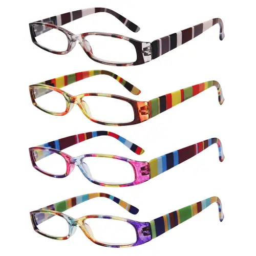 4 pack reading glasses retro classic printed rectangle frames women and men with spring hinges readers