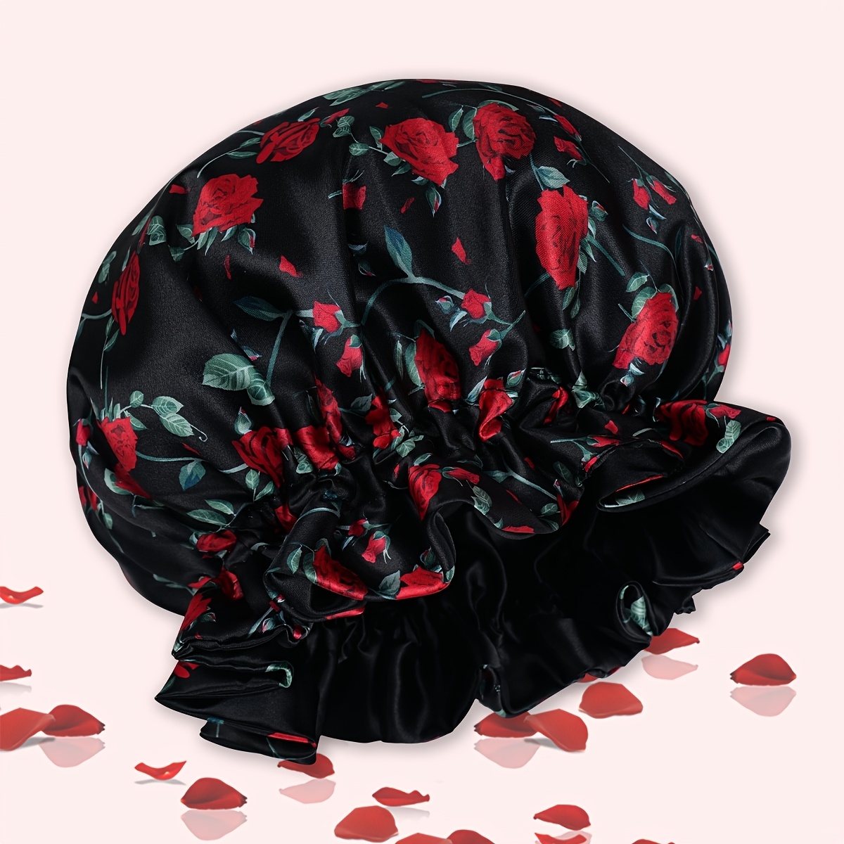 TEMU 1pc Gorro de Satén de Capa para Dormir, con Estampado de y Hojas Verdes, Gorro y Elástico para Mujeres, Ideal para Uso Nocturno, Protección