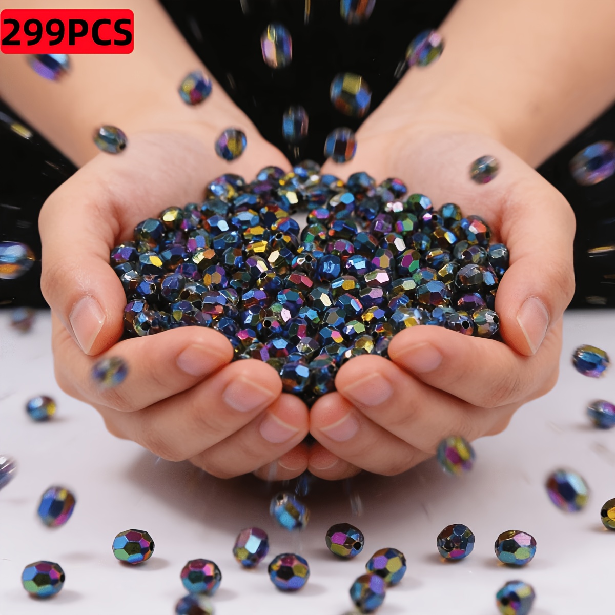 TEMU Lot de 299 perles acryliques noires de 8 mm pour la fabrication de bijoux DIY, perles entretoises, perles compatibles pour entretoises, capsules