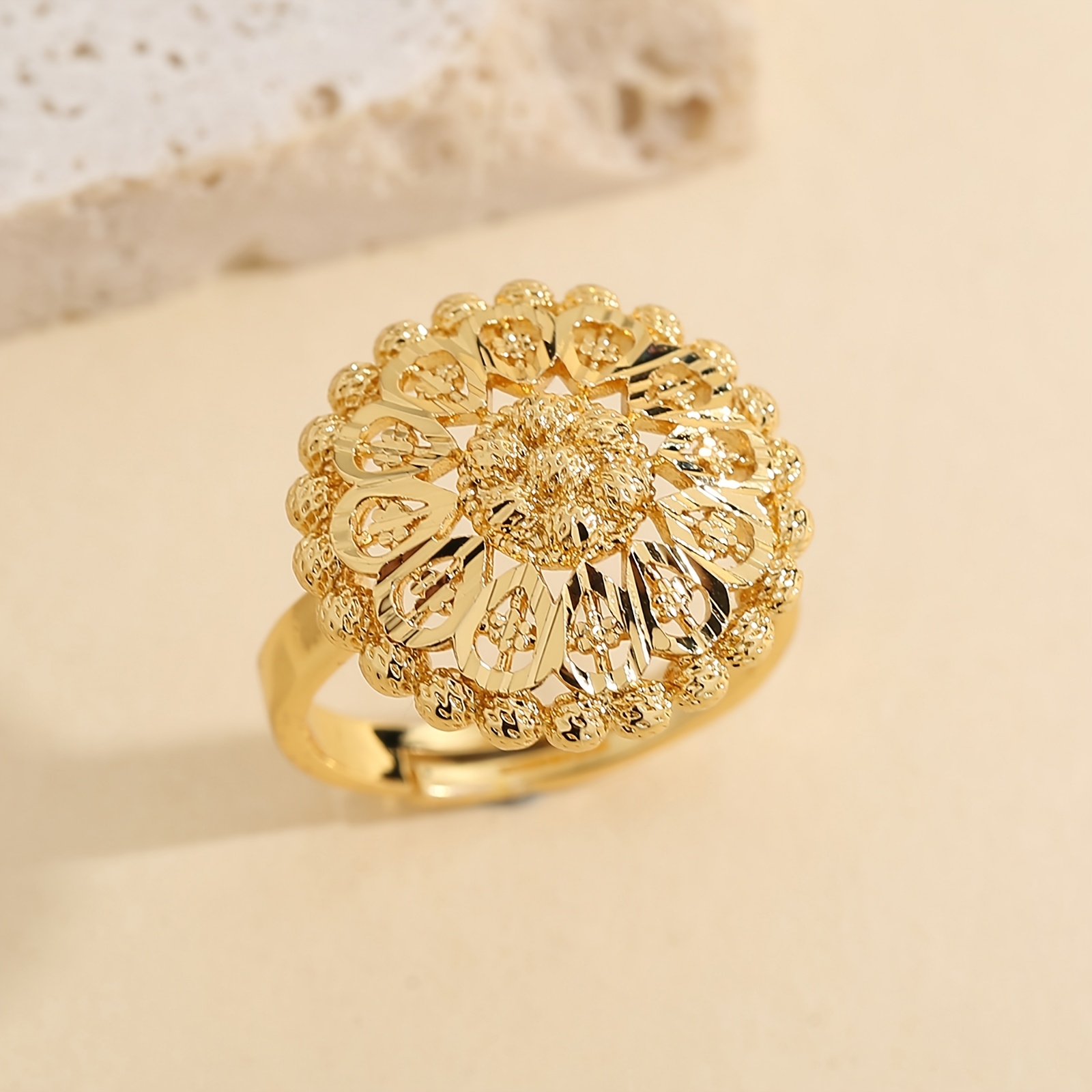 TEMU 1pc Middle Eastern Golden Elegant Adjustable Ring For Girls, Suitable For Daily, Wedding And Party Wear, Summer Fashion Accessory Jewelry,